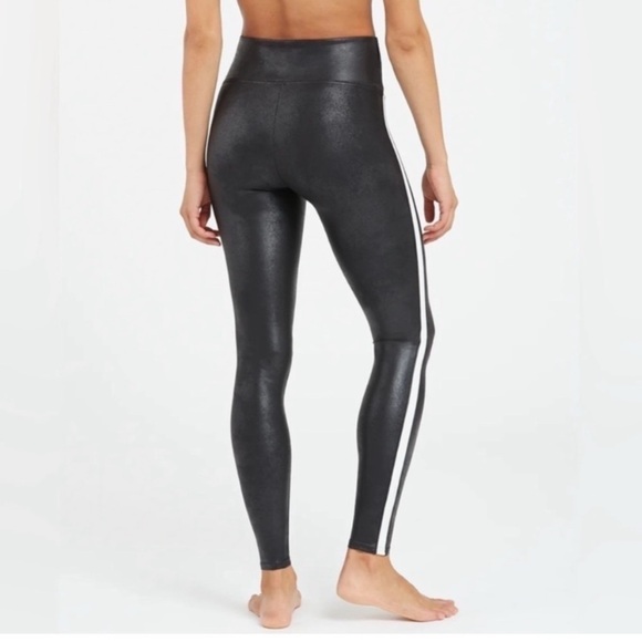 SPANX Faux Leather Stripe Legging in Very Black White - Picture 3 of 10